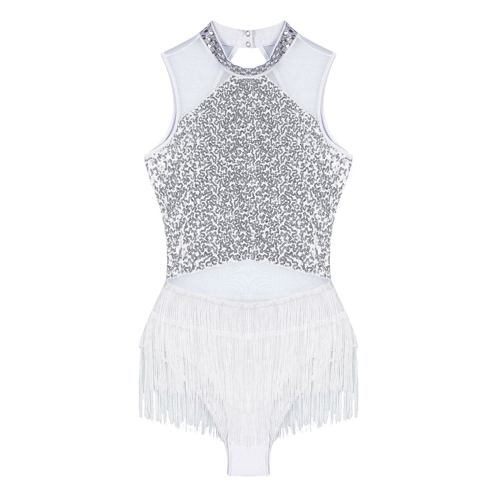 Sparkly Sequin & Fringe Dance Dress with Gloves Latin Stage Performance Costume