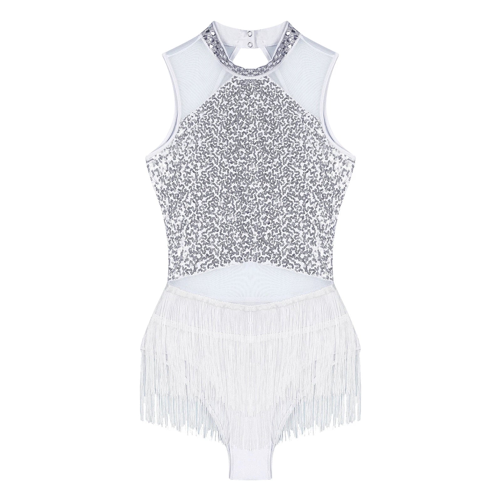 Sparkly Sequin & Fringe Dance Dress with Gloves Latin Stage Performance Costume