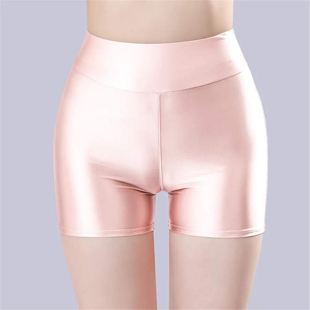 Smooth Shiny Satin Wet-Look Booty Shorts Candy Color Safety Shorts