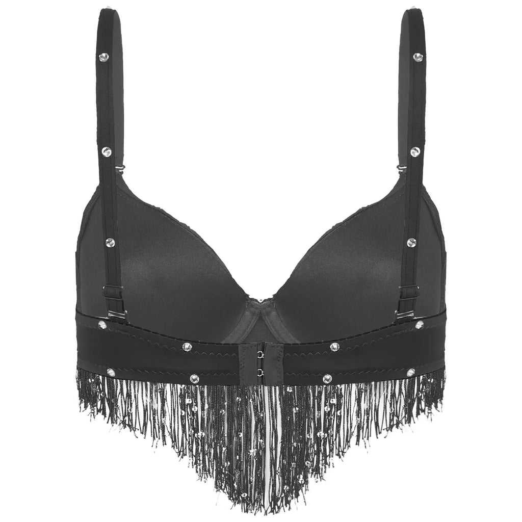 The Stardust Oasis Sirena – Sequined Tassel & Rhinestone Push-Up Belly Dance Bra Top