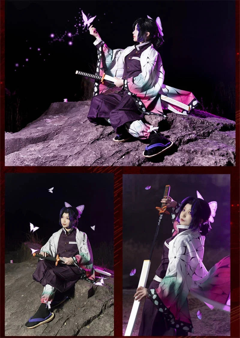 Kochou Shinobu Anime Cosplay Costume with Wig Set