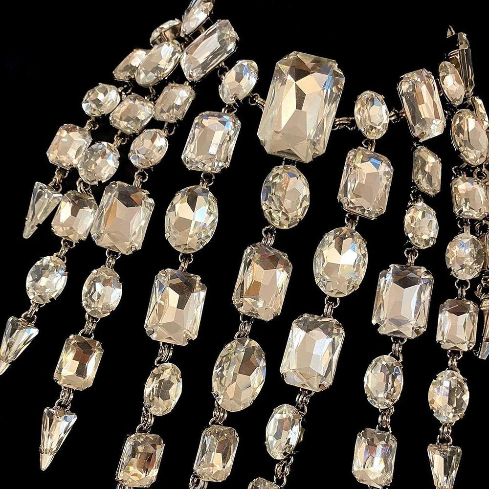 Square Rhinestone Crystal Tassel Fringe Jewelry Set