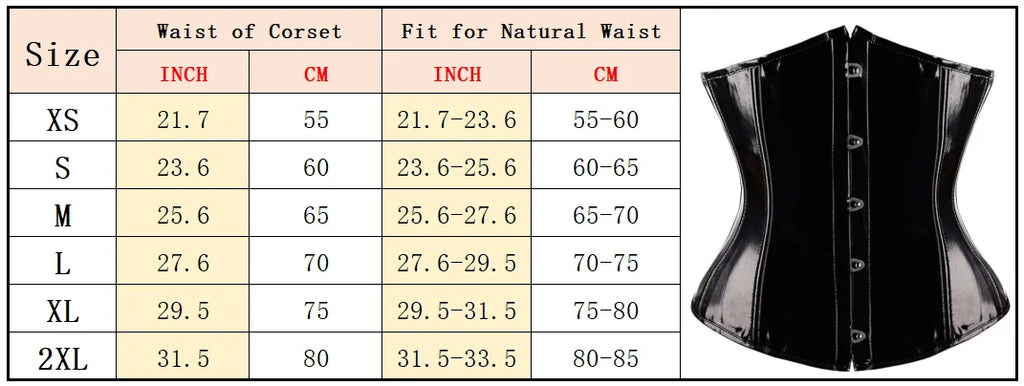 Steampunk PVC Leather Underbust Corset Front Busk Waist Trainer Cincher Top