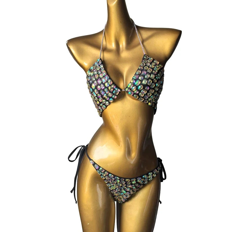 The Venus Vacation Iridescent Diamond Bikini – Crystal Prism Showgirl Set