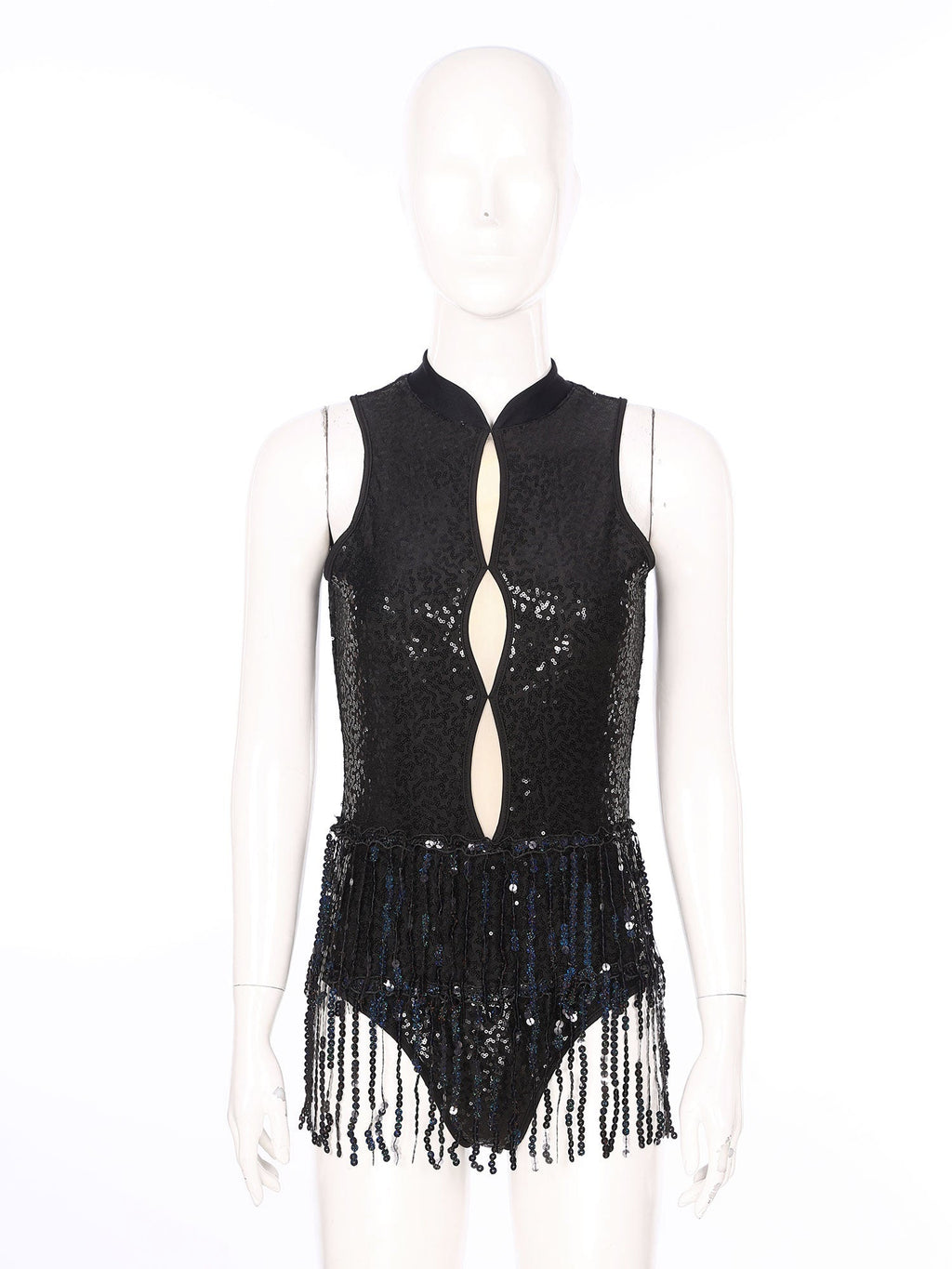 Glitter Sequin Fringe Latin Dance Leotard & Backless Performance Bodysuit