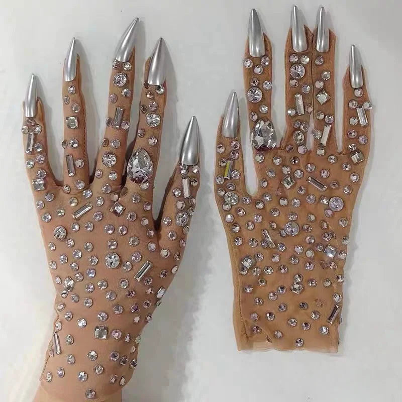 The Stardust Illusion Rhinestone Gloves – Luxury Crystal Mesh Opera Gloves