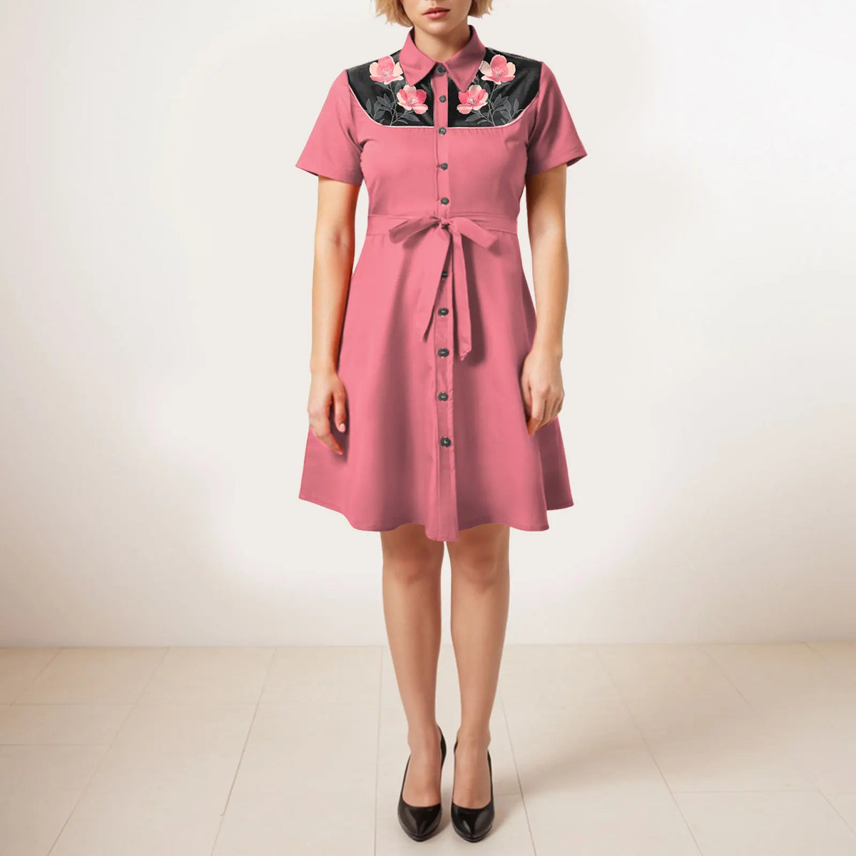 Western Cowgirl Printed Dress Halloween Cosplay Costume Summer Cowboy Button-Down Dress Short Sleeves 100% Cotton Sexy Dress
