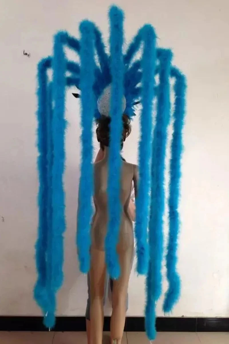 The Stardust Extravaganza Carnival Headdress – Rhinestone & Feather Showgirl Crown