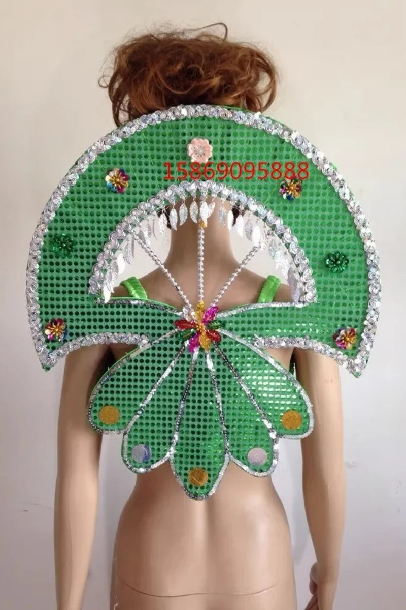 Sequined Butterfly-Style Costume Backpiece with Draped Chain