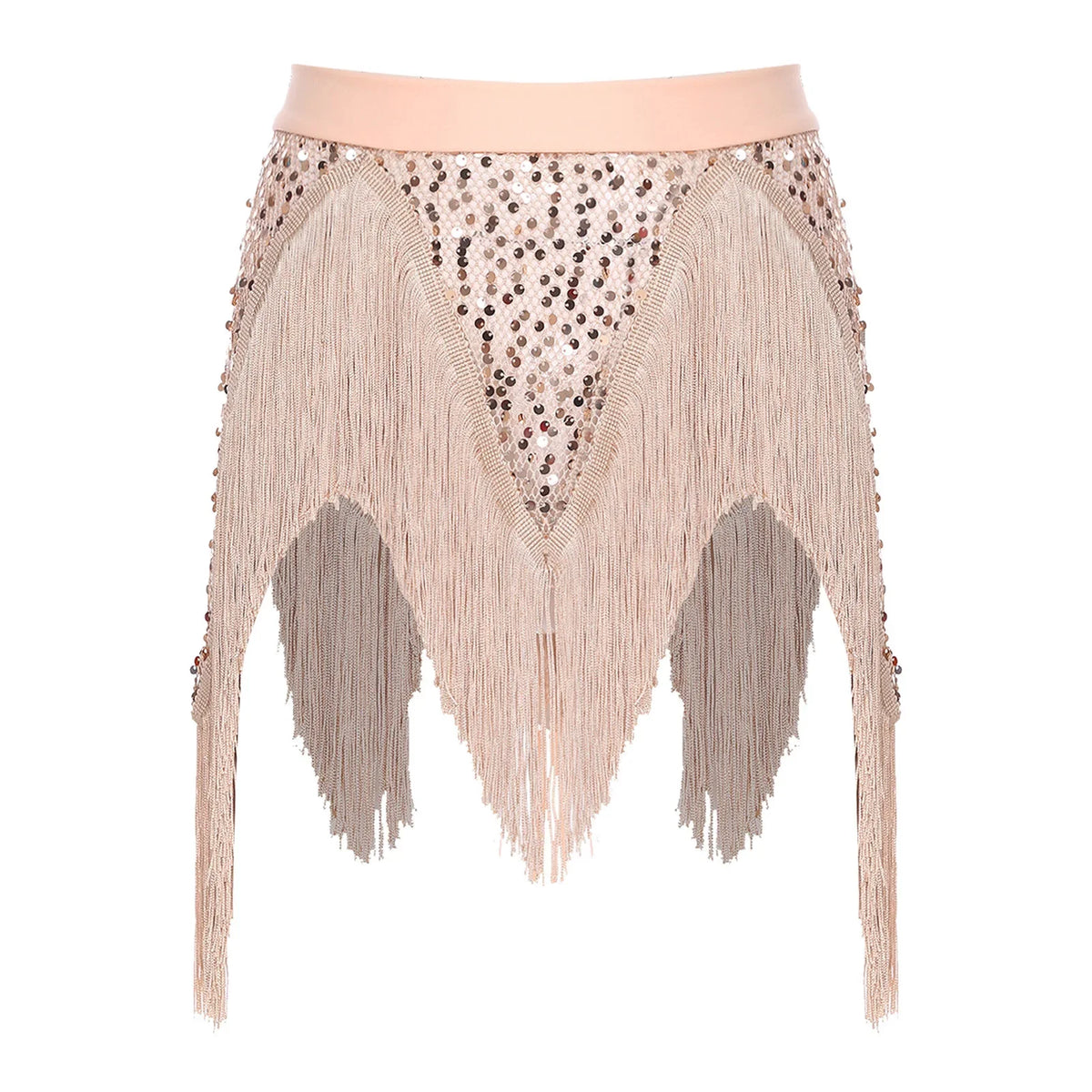 Glitter Sequin Fishnet Mesh Hip Scarf & Tassel Waist Wrap Belly Dance Skirt