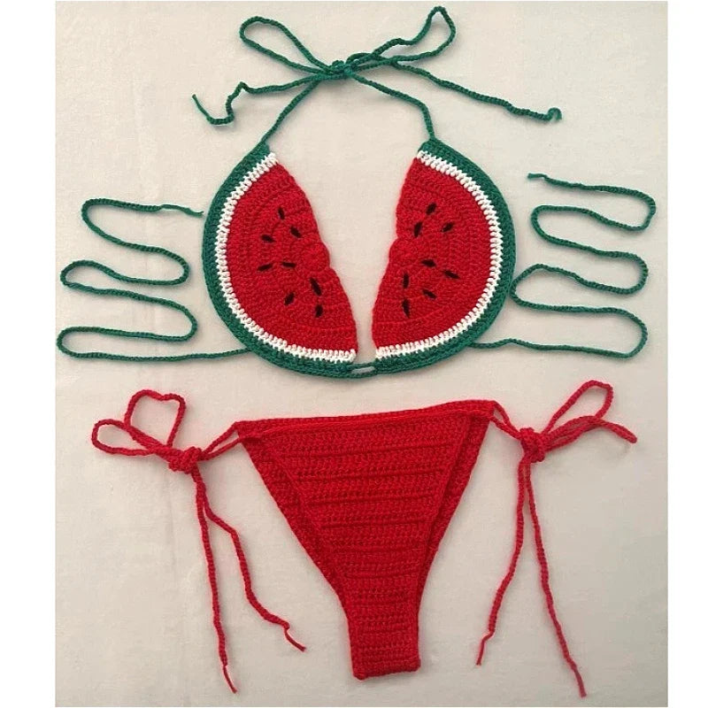 The Stardust Tropicana Knit Bikini – Retro Fruit Novelty Showgirl Set