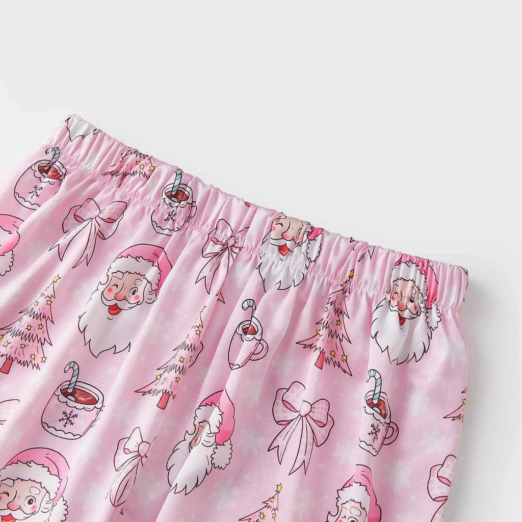 Women's Christmas Pajama Set Featuring Festive Santa Tree and Bow Prints 2 Piece Lounge Nightwear Sleepwear