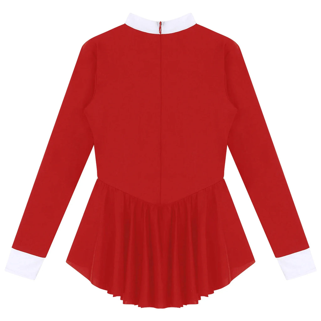 Tuxedo Bowknot Long Sleeve Ruffle Leotard Dress Magician Costume