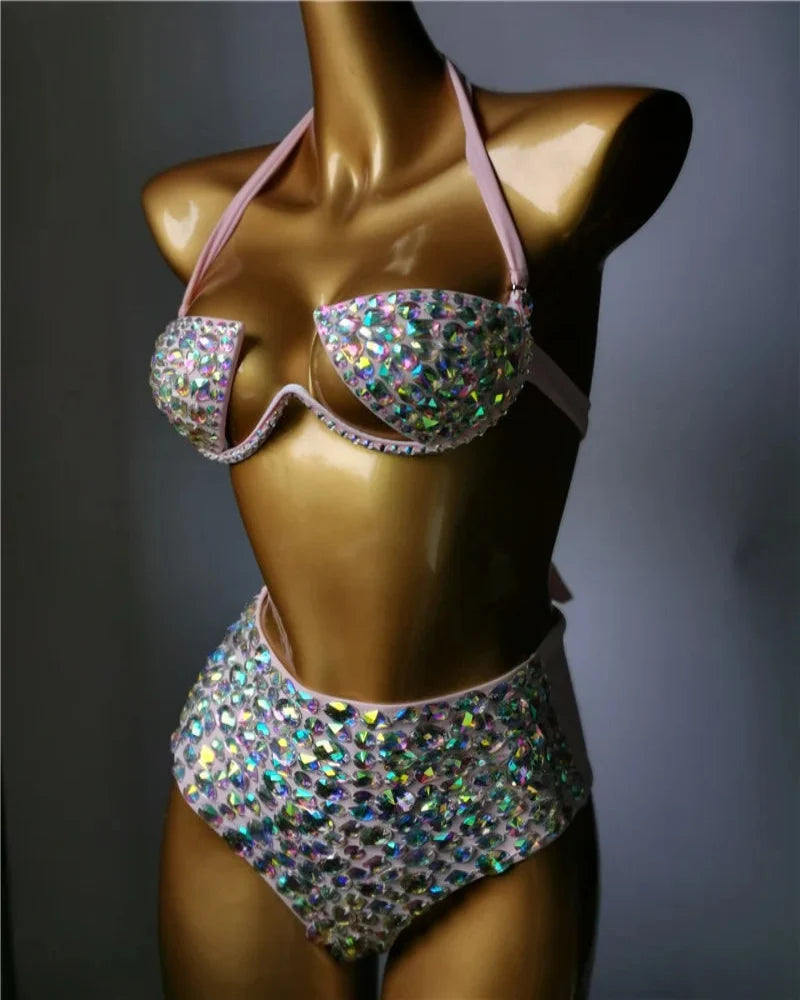 The Venus Horizon Rhinestone Bikini – Premium Crystal Triangle Showgirl Set