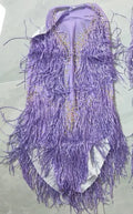 Sparkly Crystal Purple Tassel Showgirl Bodysuit Set – Glamour Stage Fringe Performance Costume