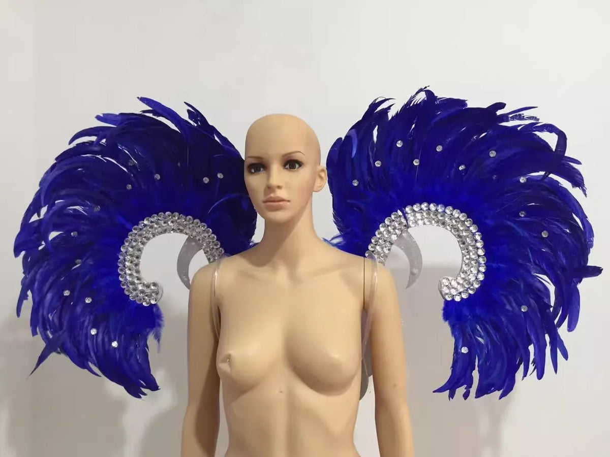 Showgirl Feather Wing Backpiece with Rhinestone Scroll Frames
