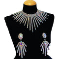 Rhinestone Tassel Necklace & Earring Set
