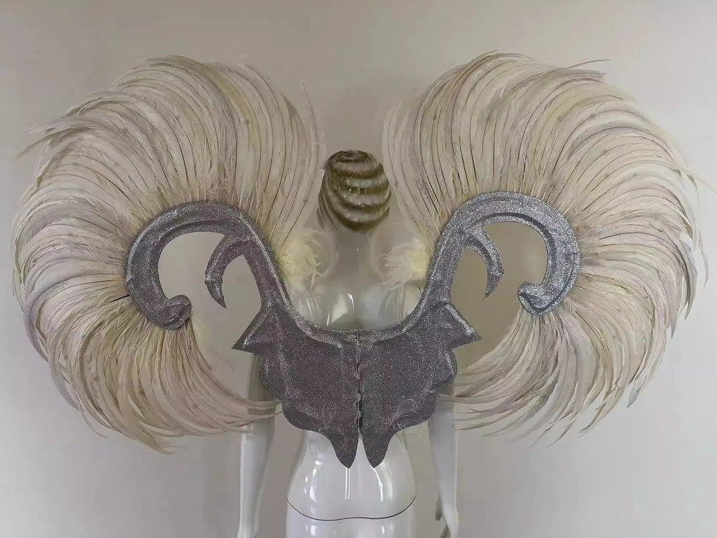 Showgirl Feather Wing Backpiece with Rhinestone Scroll Frames