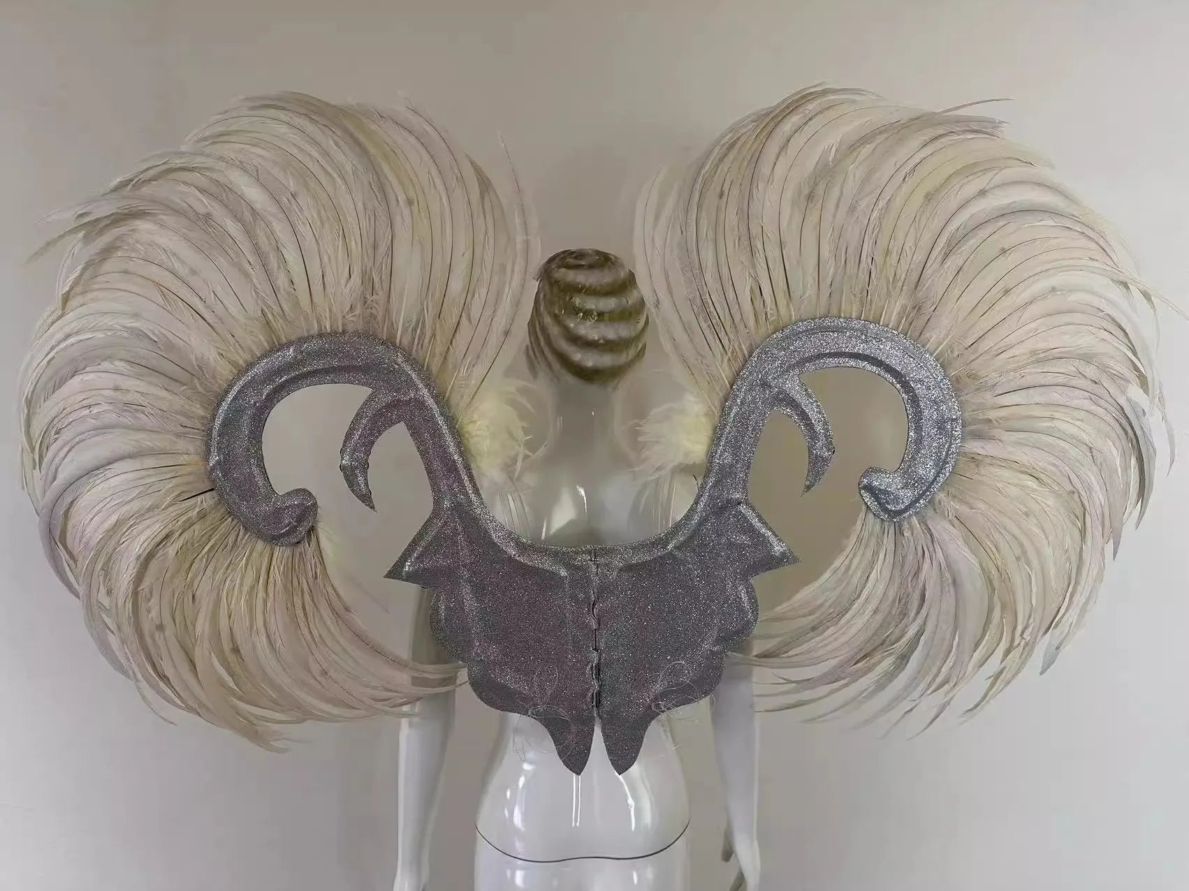 Showgirl Feather Wing Backpiece with Rhinestone Scroll Frames