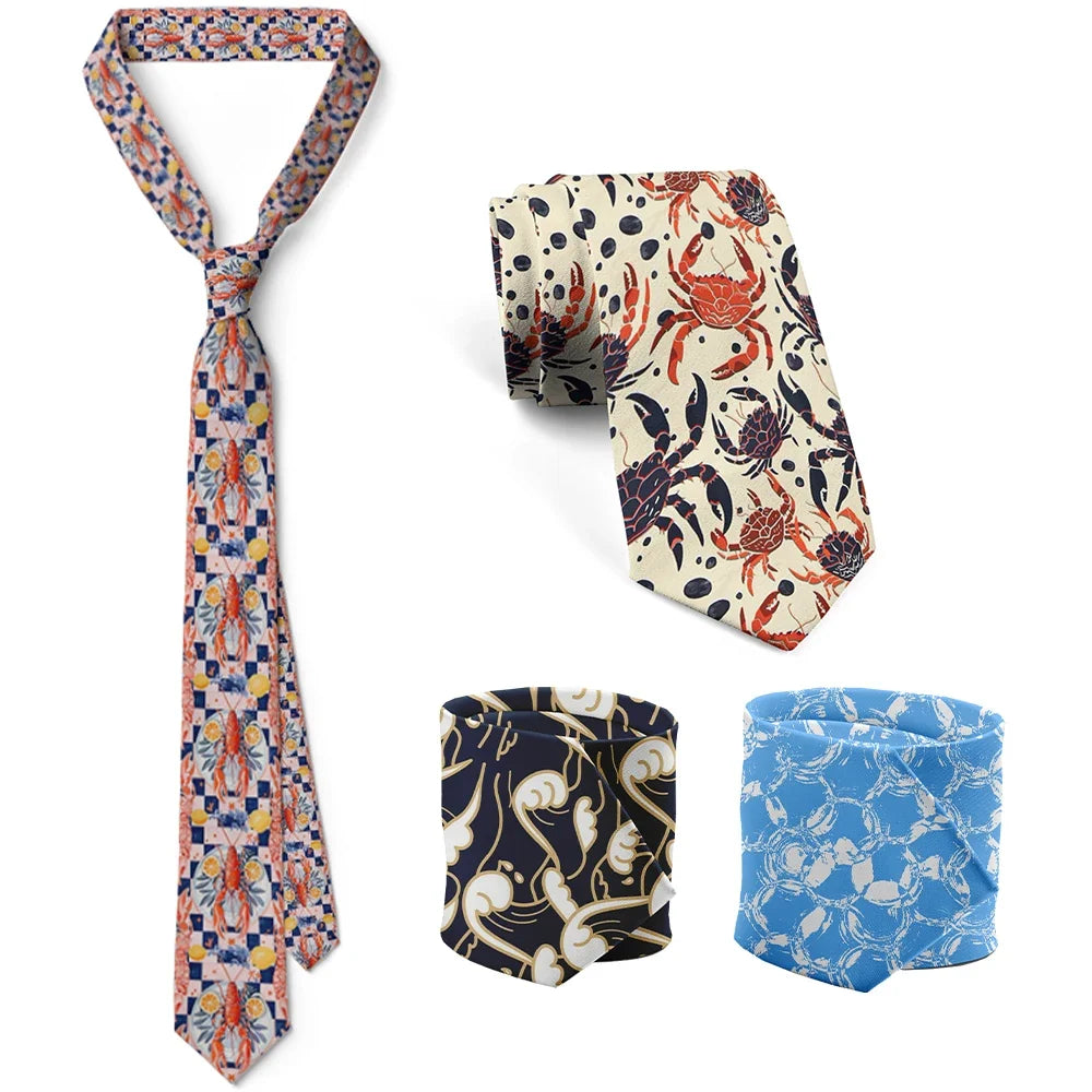 Fun and novel lobster and crab picture design tie fashion animal print men's tie wedding party Halloween shirt accessories
