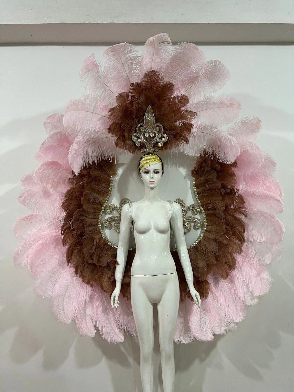 Two-Layer Feather Backpiece with Matching Rhinestone Headdress