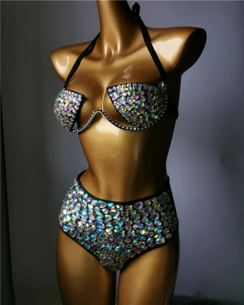 The Venus Horizon Rhinestone Bikini – Premium Crystal Triangle Showgirl Set