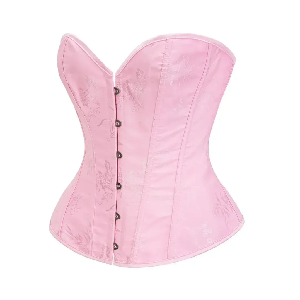 Victorian Floral Jacquard Overbust Corset Front Busk Lace-Up Bustier Top