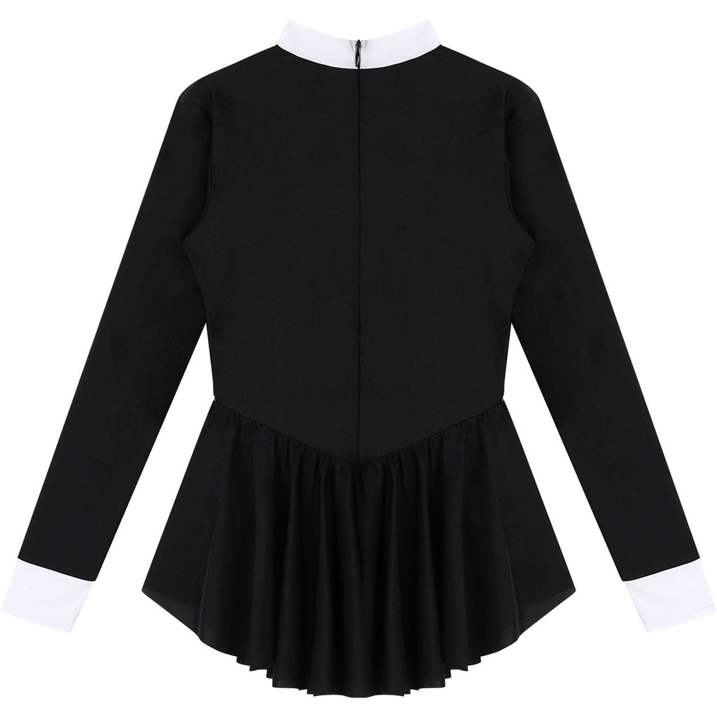 Tuxedo Bowknot Long Sleeve Ruffle Leotard Dress Magician Costume