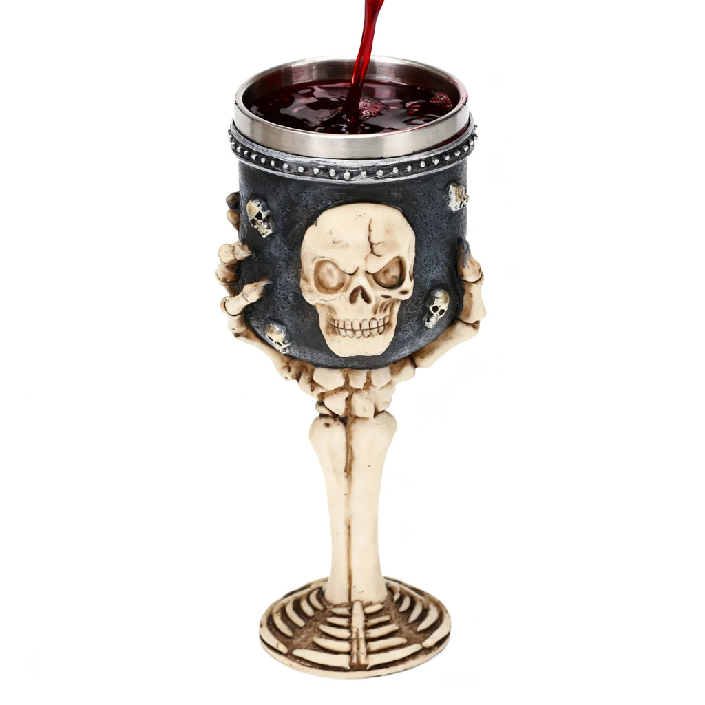 Gothic Skeleton Skull Wine Glass with Stainless Steel Inner Chamber Reusable Party Cup for Decoracion Halloween Witch Goblet