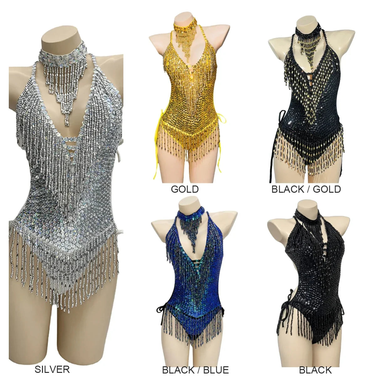 Beaded Sequin Tassel Performance Bodysuit
