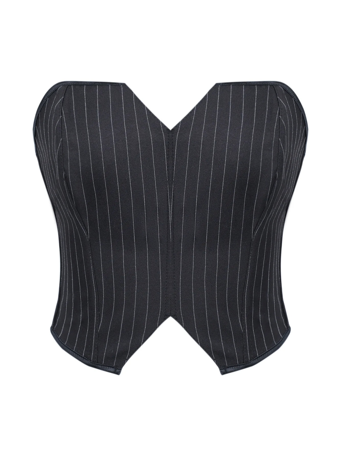 Black Striped Overbust Corset Top Zipper Front Lace-Up Bustier Body Shaper