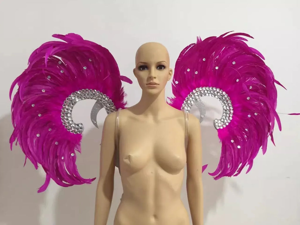 Showgirl Feather Wing Backpiece with Rhinestone Scroll Frames