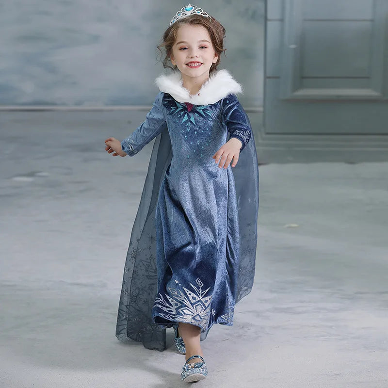 Girls Elsa Snow Queen Princess Costume Dress – Winter Cosplay Outfit