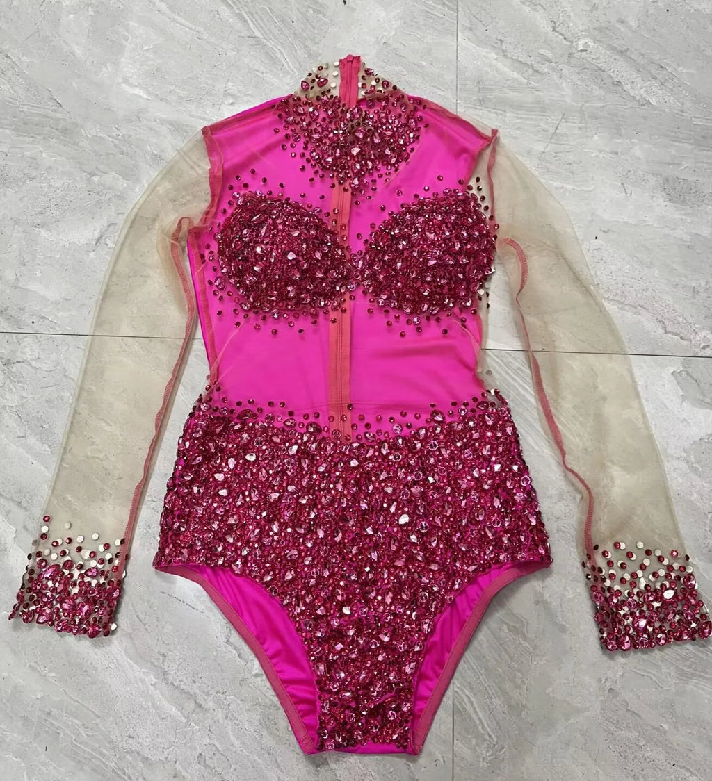 Rhinestone Encrusted Mesh Performance Bodysuit