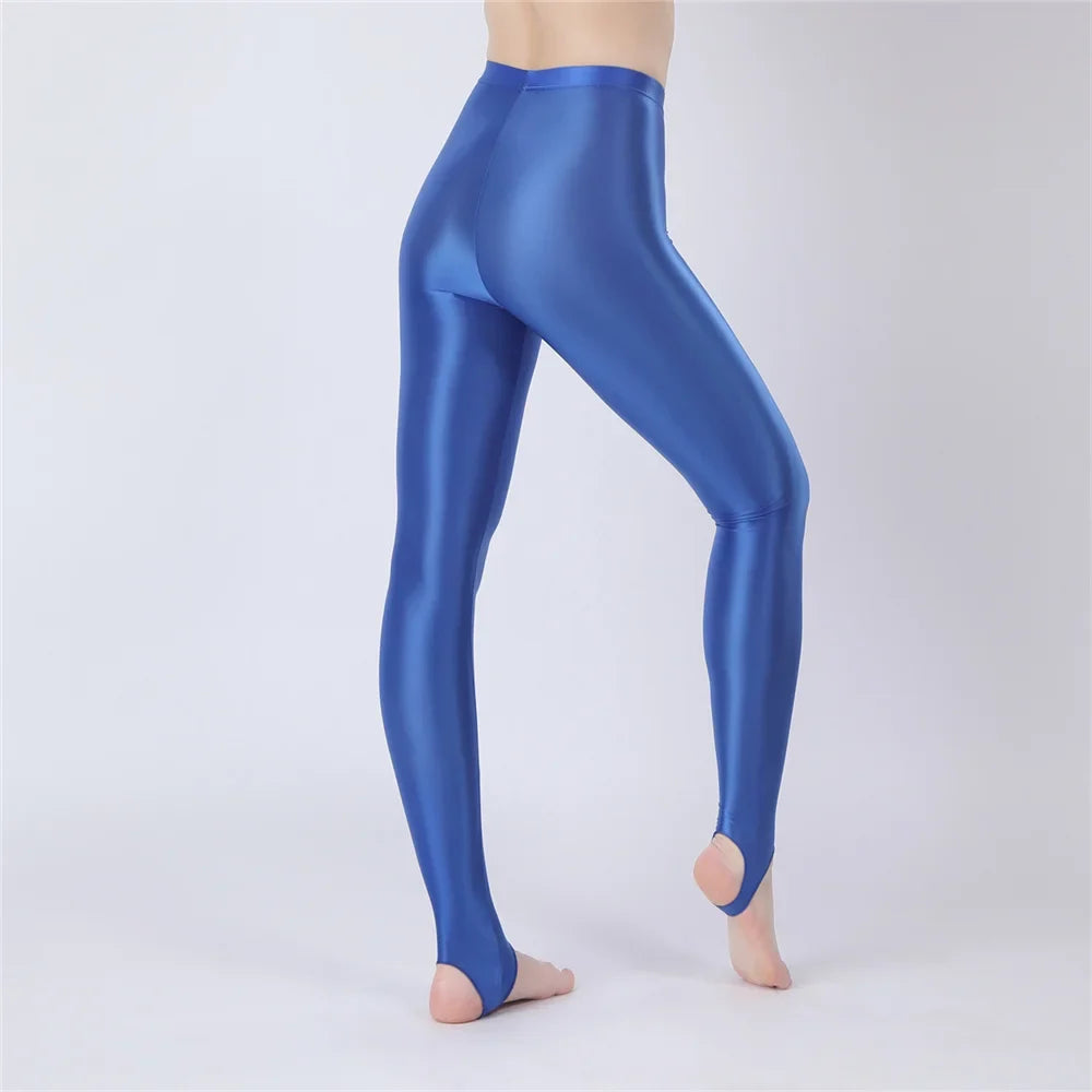 Thin Sheer Oil Glossy High-Stretch Pencil Pants Candy Color Yoga Leggings