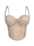 Pearl & Rhinestone Embroidered Bustier Corset Crop Top High Street Bralette