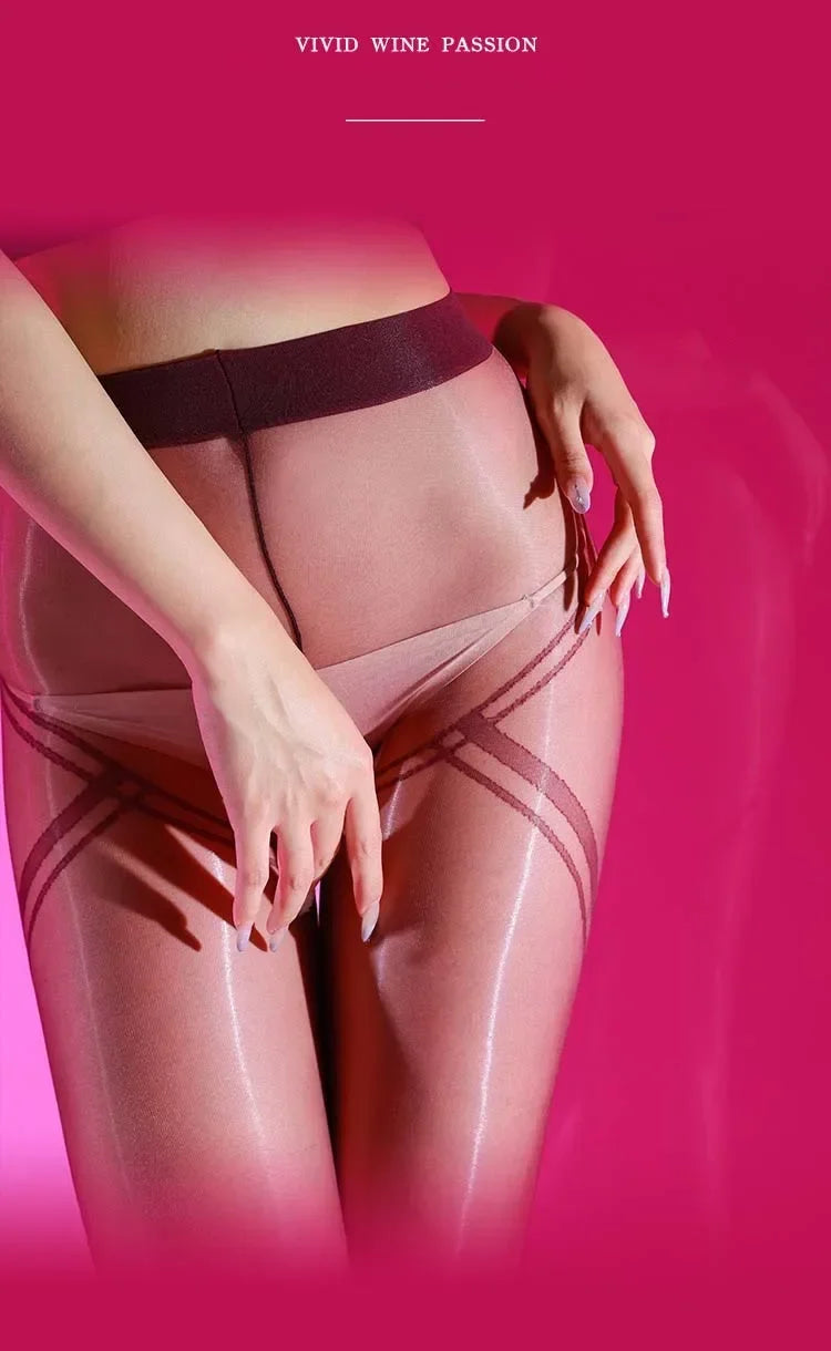 Striped Oil Glossy Sheer High-Waist Shaping Pantyhose Shiny Dance Tights