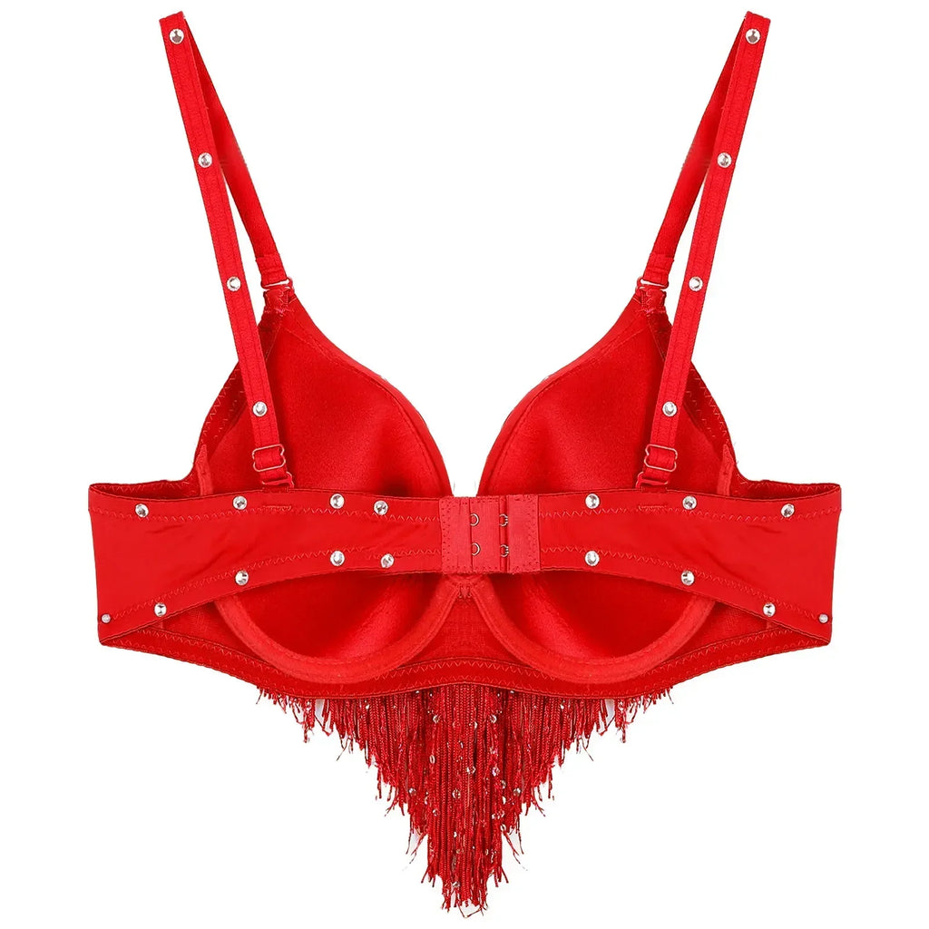 The Stardust Oasis Sirena – Sequined Tassel & Rhinestone Push-Up Belly Dance Bra Top