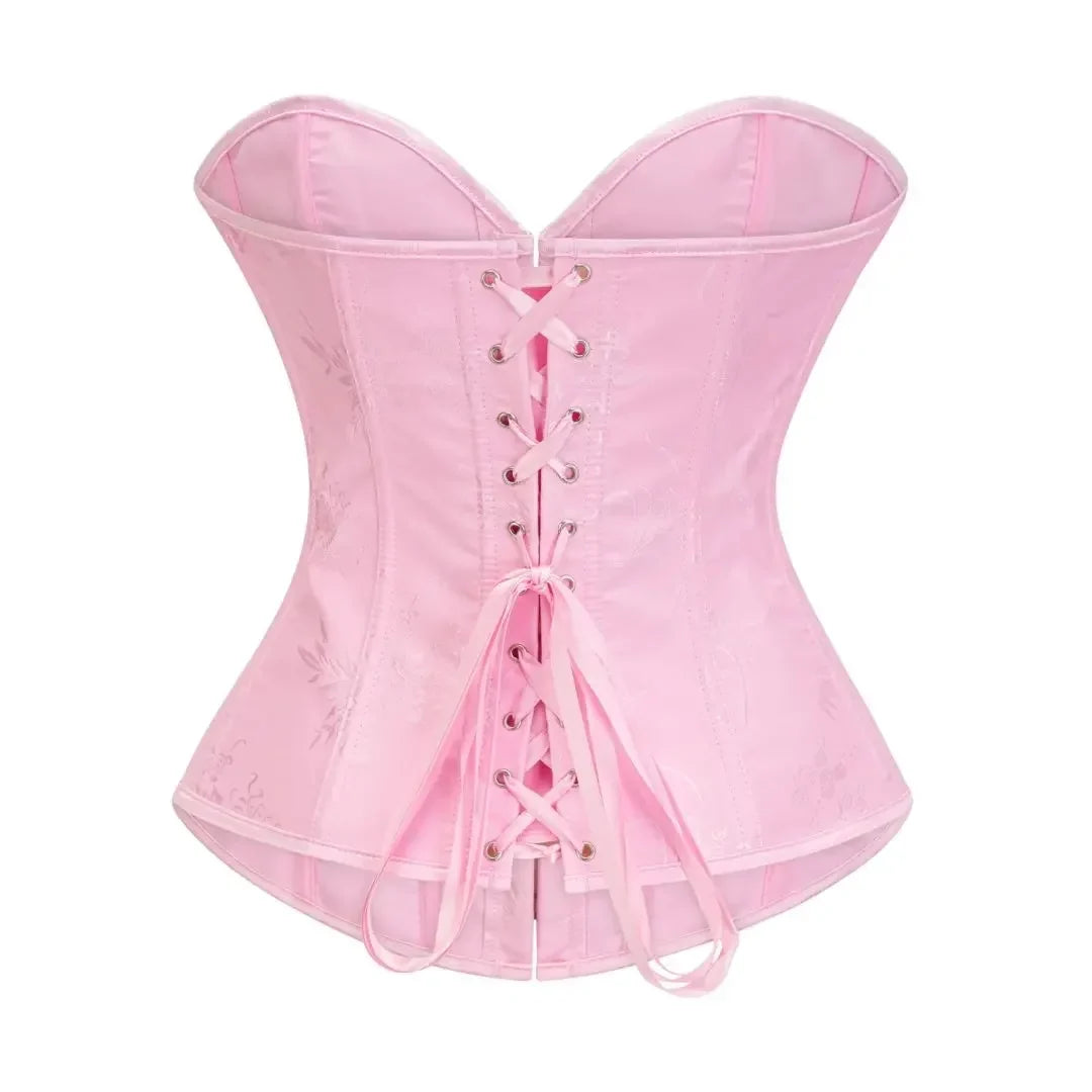 Victorian Floral Jacquard Overbust Corset Front Busk Lace-Up Bustier Top