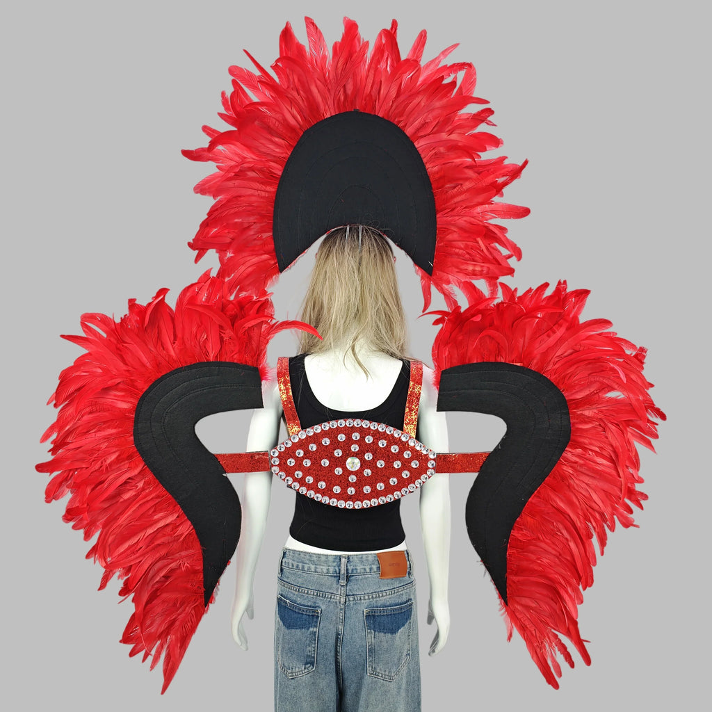 Carnival Elegant Ladies Feather Headdress Wings Two-Piece Role Play Catwalk Halloween Masquerade Carnival Party Suit