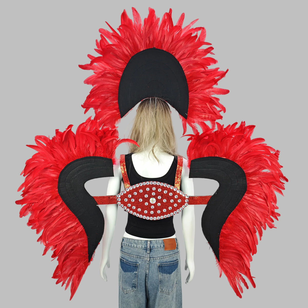 Carnival Elegant Ladies Feather Headdress Wings Two-Piece Role Play Catwalk Halloween Masquerade Carnival Party Suit