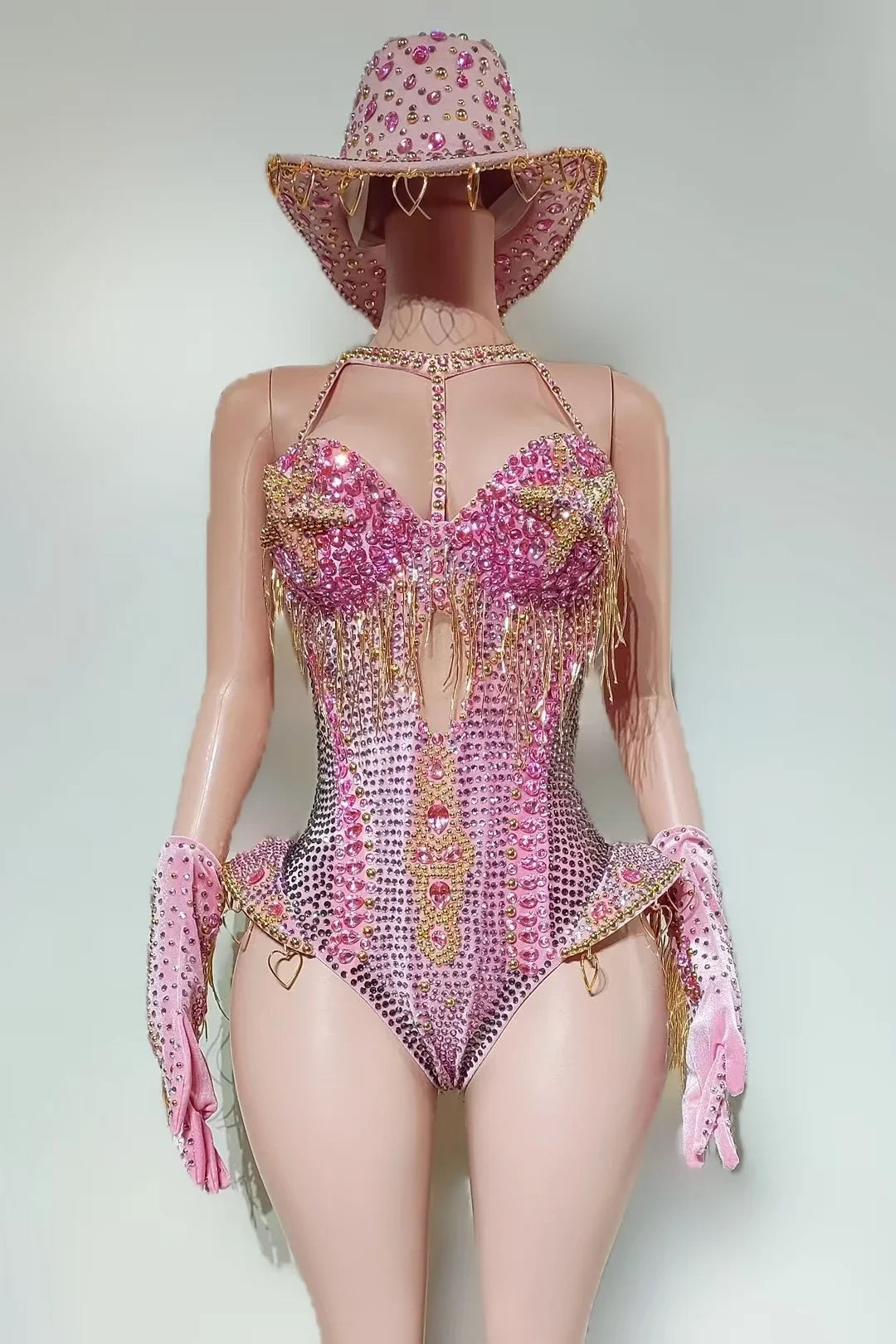 The Stardust Showstopper 4-Piece Rhinestone Ensemble – Luxury Stage Bodysuit & Jumpsuit Set