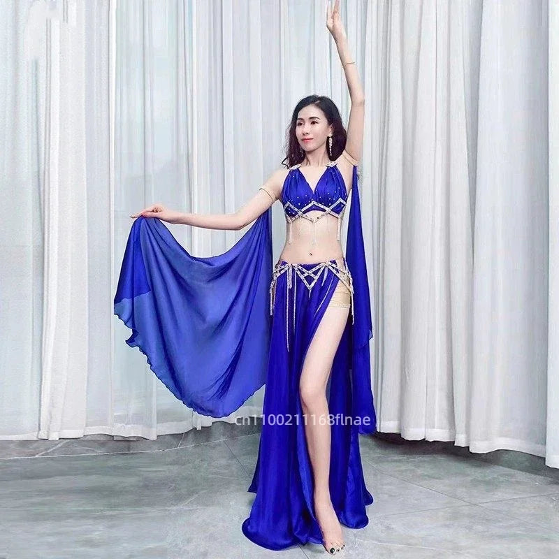 Rhinestone Studded Top & High-Slit Long Skirt Belly Dance Performance Set