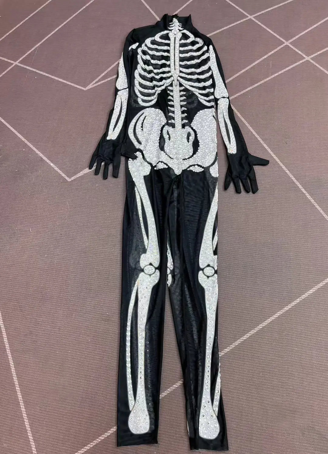 Rhinestone Skeleton Monster Cosplay Jumpsuit & Halloween Stage Dance Romper
