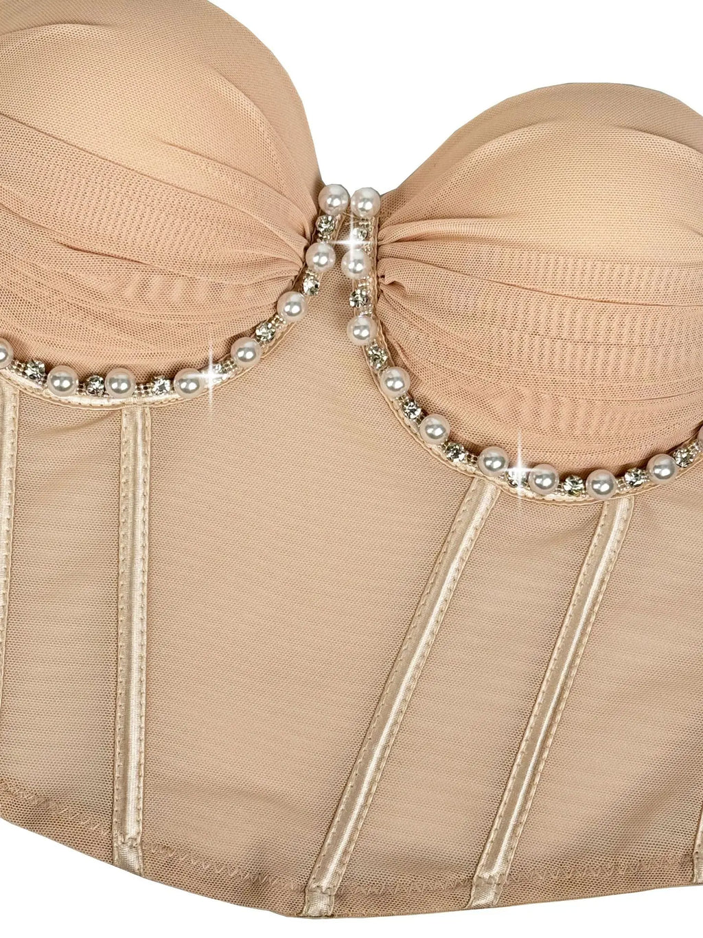 Pearl & Rhinestone Embroidered Bustier Corset Crop Top High Street Bralette