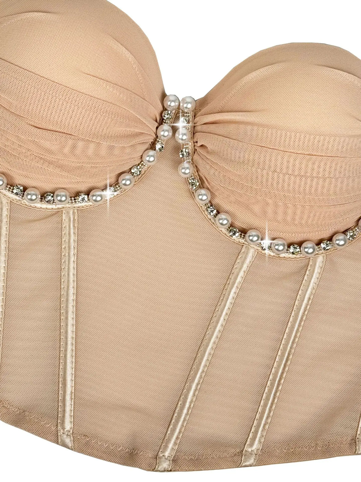 Pearl & Rhinestone Embroidered Bustier Corset Crop Top High Street Bralette