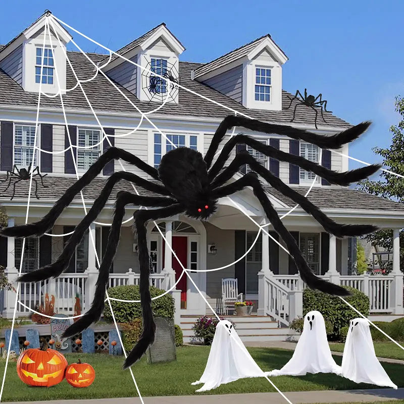 Halloween Big Plush Spider Horror Halloween Decoration Party Prop Outdoor Giant Spider Decor 30-200cm Chamber Prank Black Spider