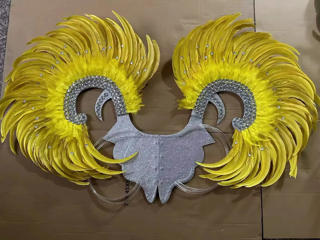 Showgirl Feather Wing Backpiece with Rhinestone Scroll Frames