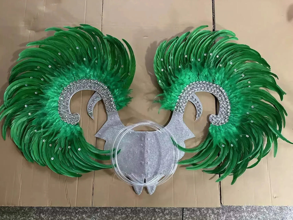 Showgirl Feather Wing Backpiece with Rhinestone Scroll Frames