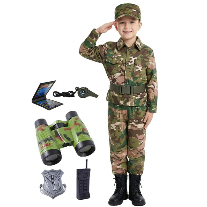 Kids Army Soldier Costume Set – Camouflage Military Outfit